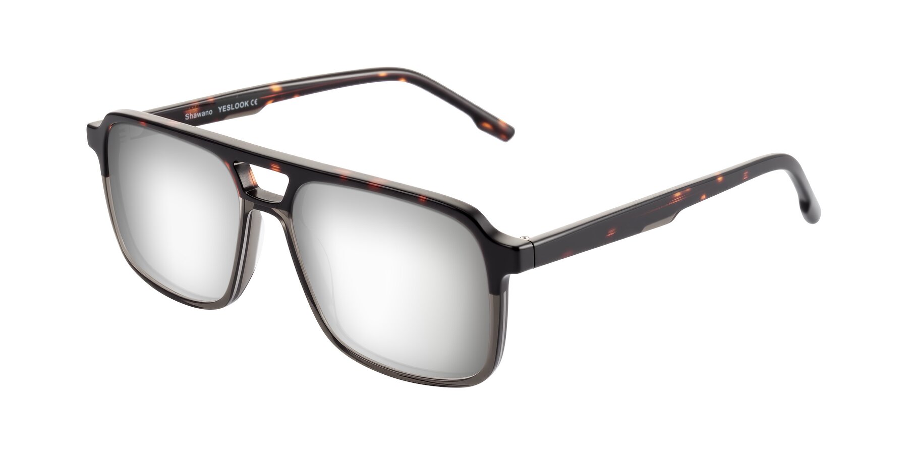 Angle of Shawano in Tortoise/Transparent Gray with Silver Mirrored Lenses