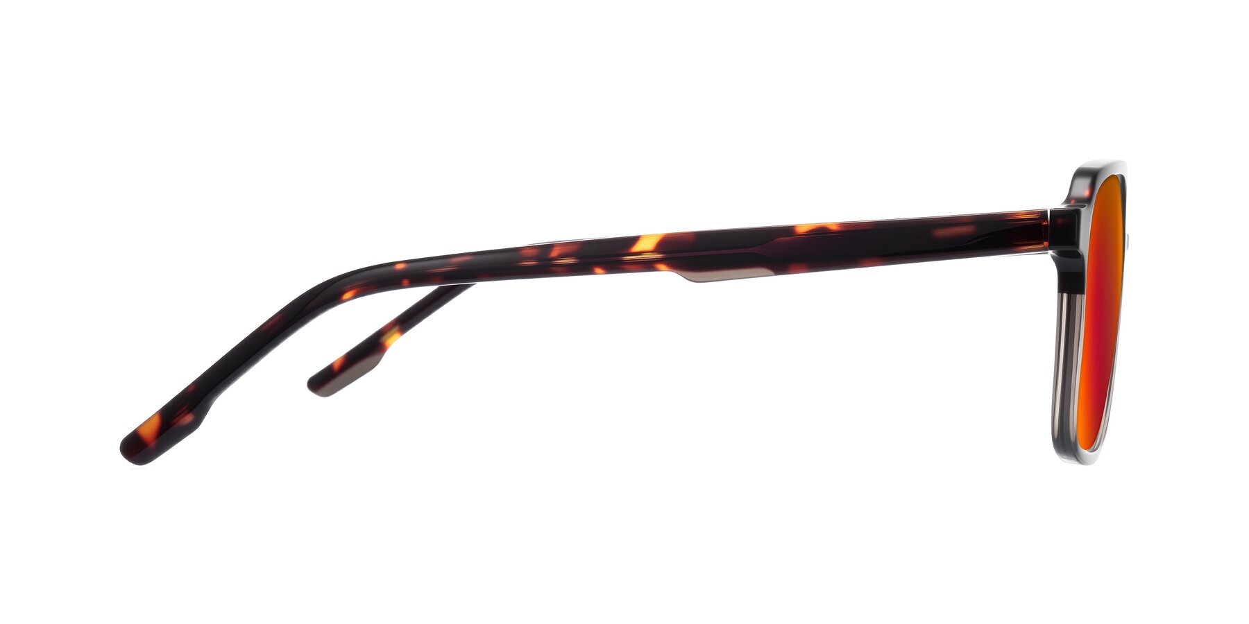 Side of Shawano in Tortoise/Transparent Gray with Red Gold Mirrored Lenses