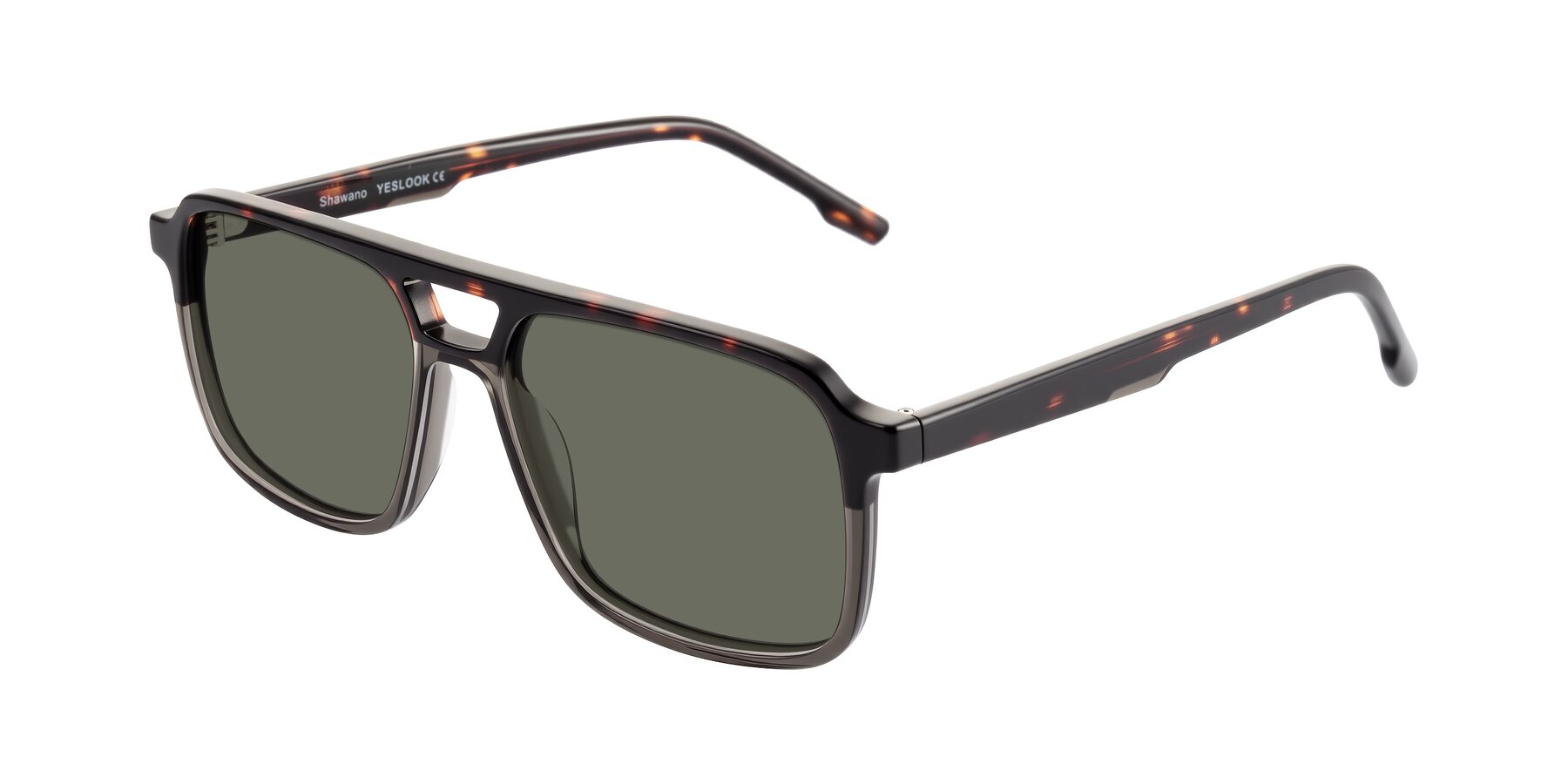 Angle of Shawano in Tortoise/Transparent Gray with Gray Polarized Lenses