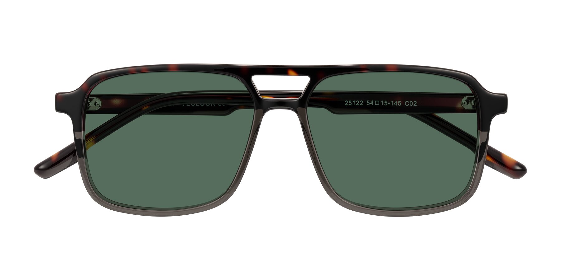 Folded Front of Shawano in Tortoise/Transparent Gray with Green Polarized Lenses
