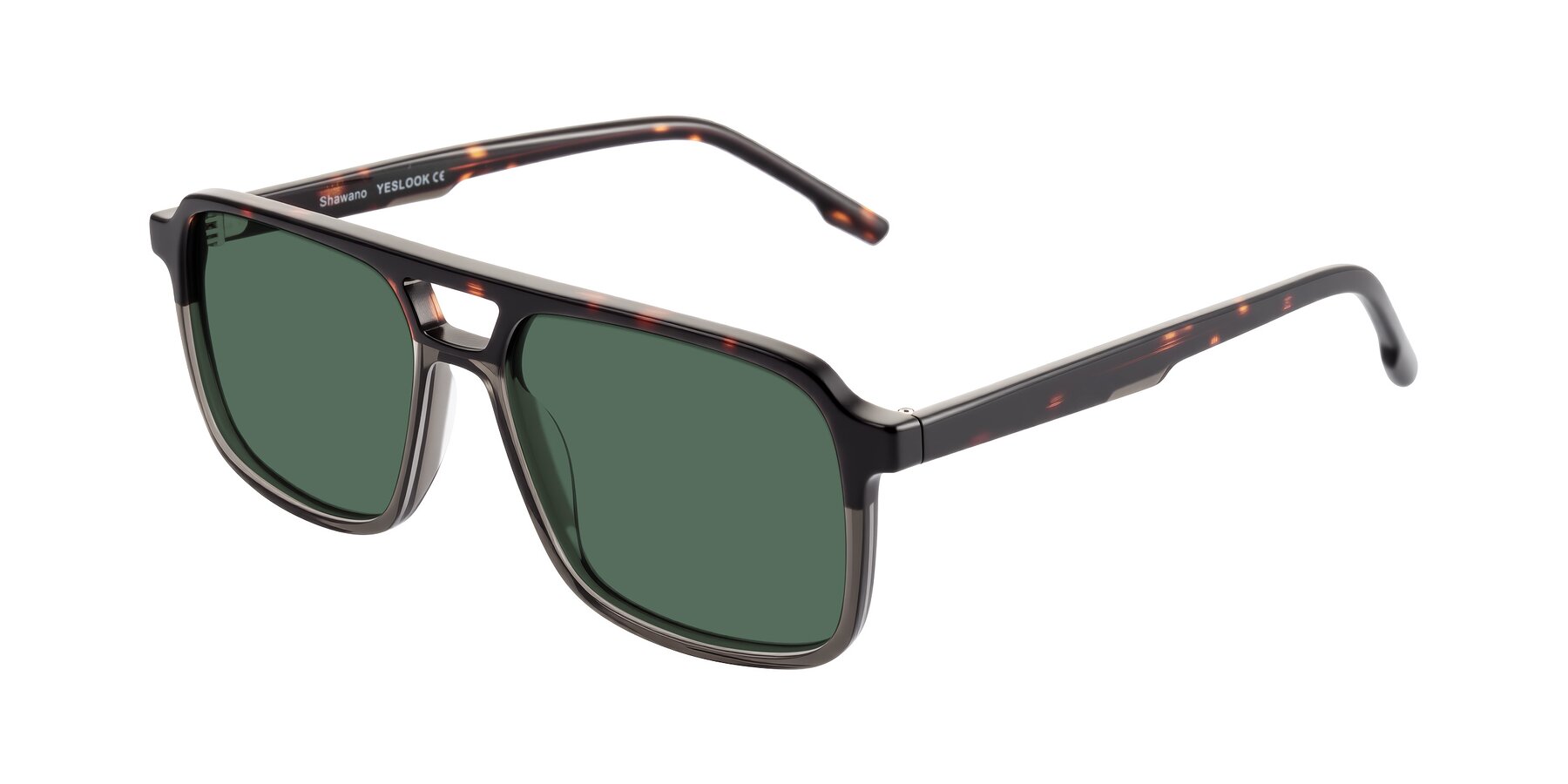 Angle of Shawano in Tortoise/Transparent Gray with Green Polarized Lenses
