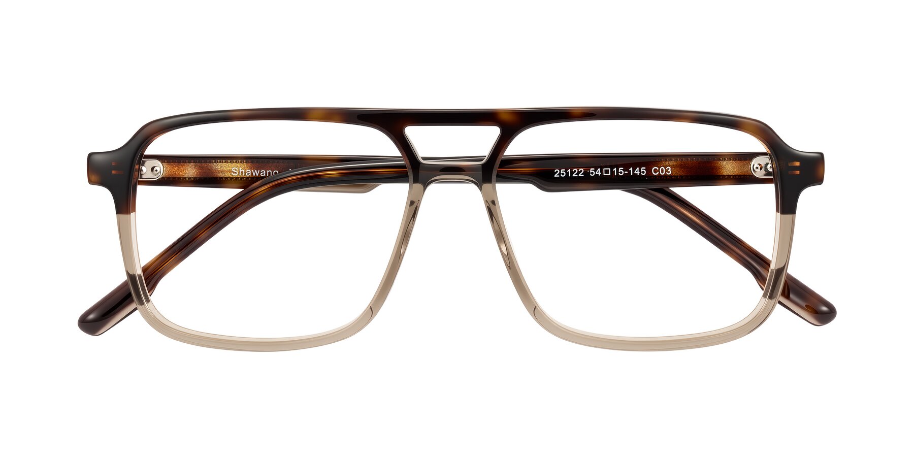 Folded Front of Shawano in Tortoise/Transparent Brown with Clear Blue Light Blocking Lenses