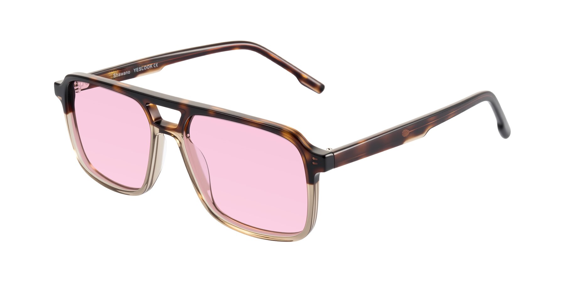 Angle of Shawano in Tortoise/Transparent Brown with Light Pink Tinted Lenses