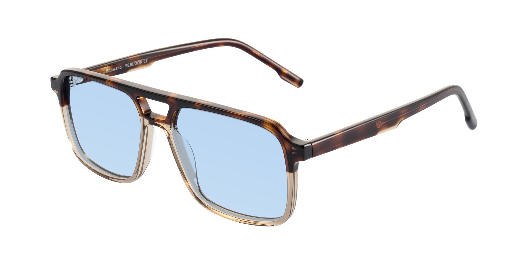 Angle of Shawano in Tortoise/Transparent Brown with Light Blue Tinted Lenses