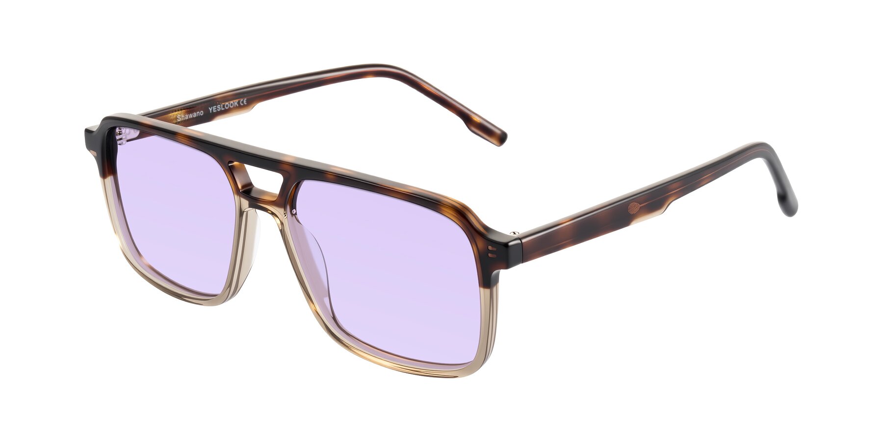 Angle of Shawano in Tortoise/Transparent Brown with Light Purple Tinted Lenses