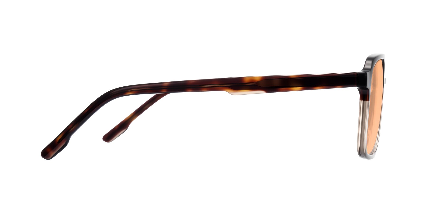 Side of Shawano in Tortoise/Transparent Brown with Light Orange Tinted Lenses