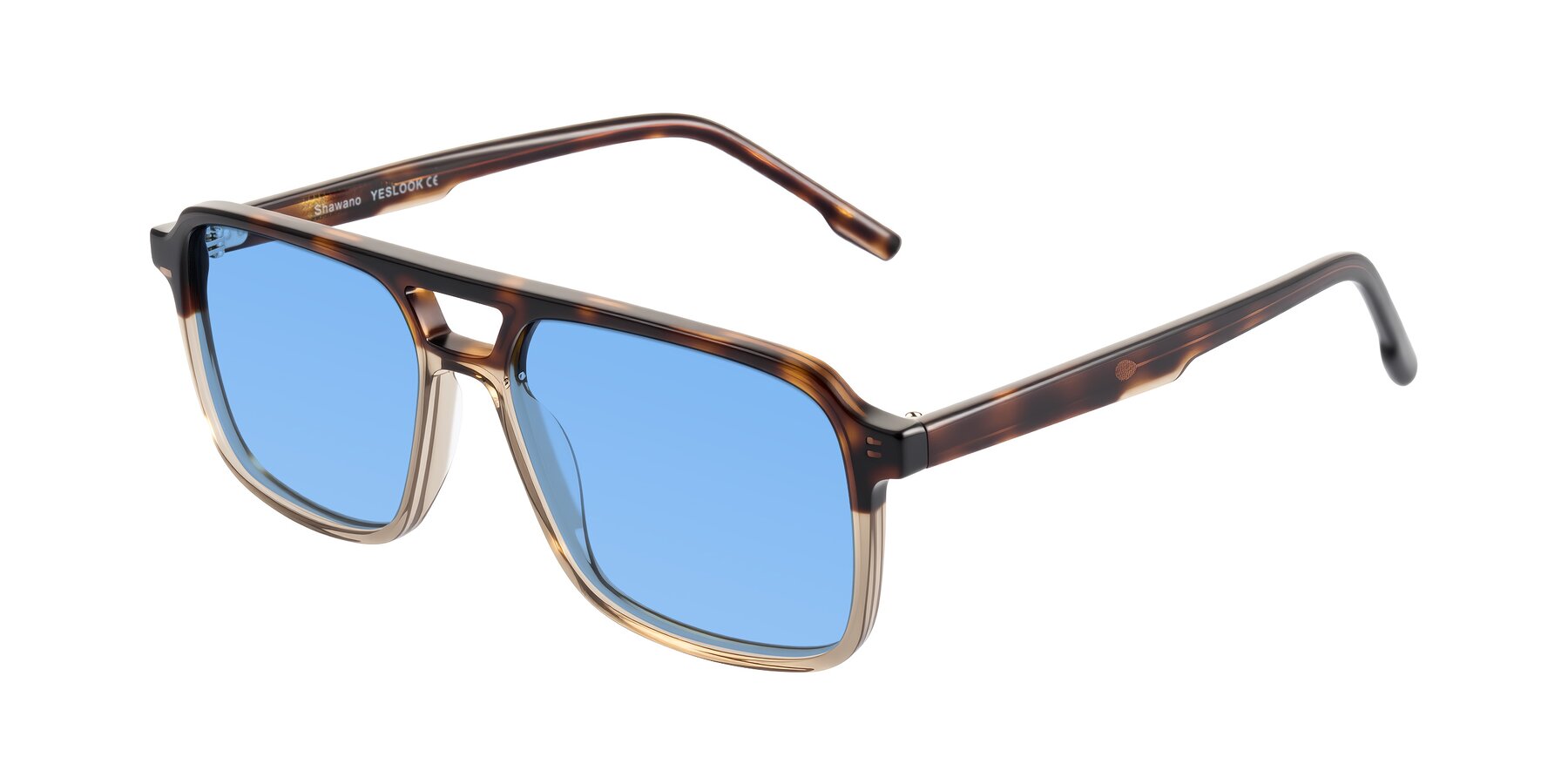 Angle of Shawano in Tortoise/Transparent Brown with Medium Blue Tinted Lenses