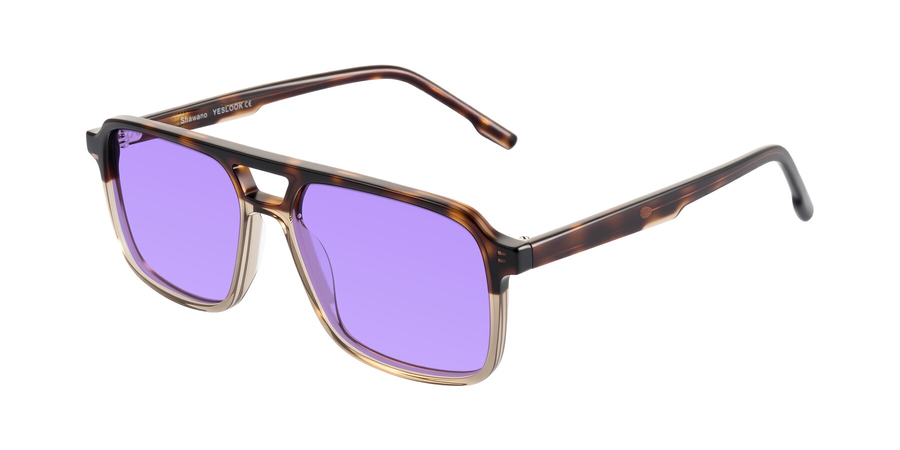 Angle of Shawano in Tortoise/Transparent Brown with Medium Purple Tinted Lenses