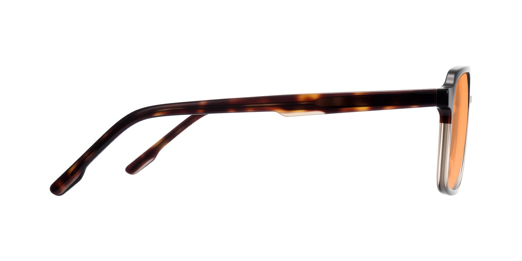 Side of Shawano in Tortoise/Transparent Brown with Medium Orange Tinted Lenses