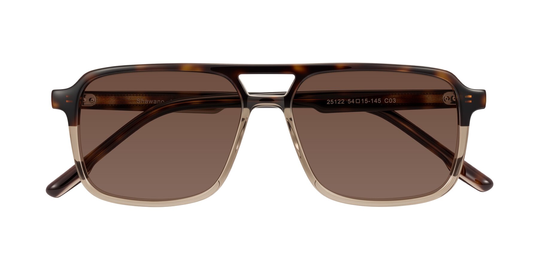 Folded Front of Shawano in Tortoise/Transparent Brown with Brown Tinted Lenses