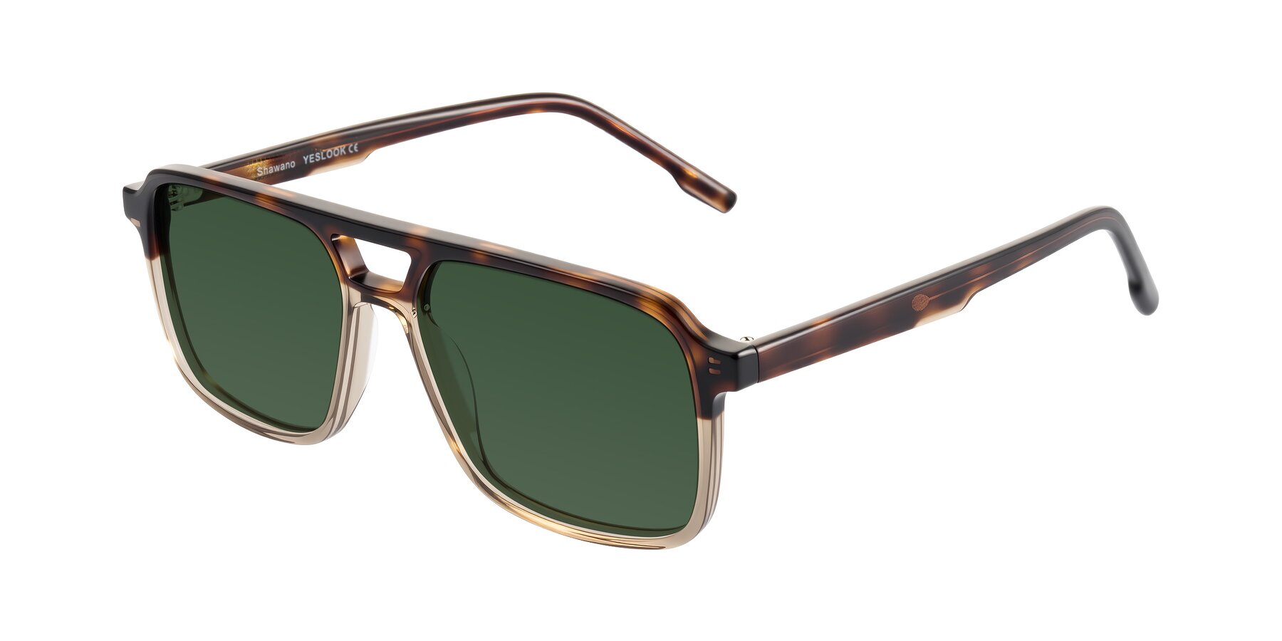 Angle of Shawano in Tortoise/Transparent Brown with Green Tinted Lenses