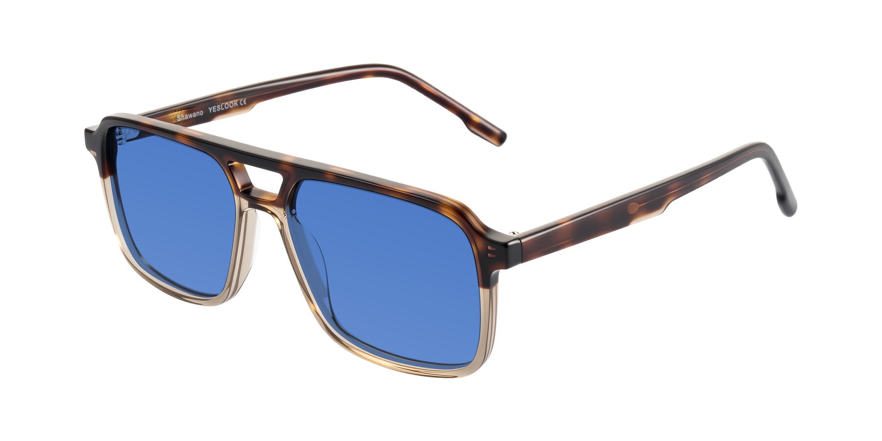 Angle of Shawano in Tortoise/Transparent Brown with Blue Tinted Lenses