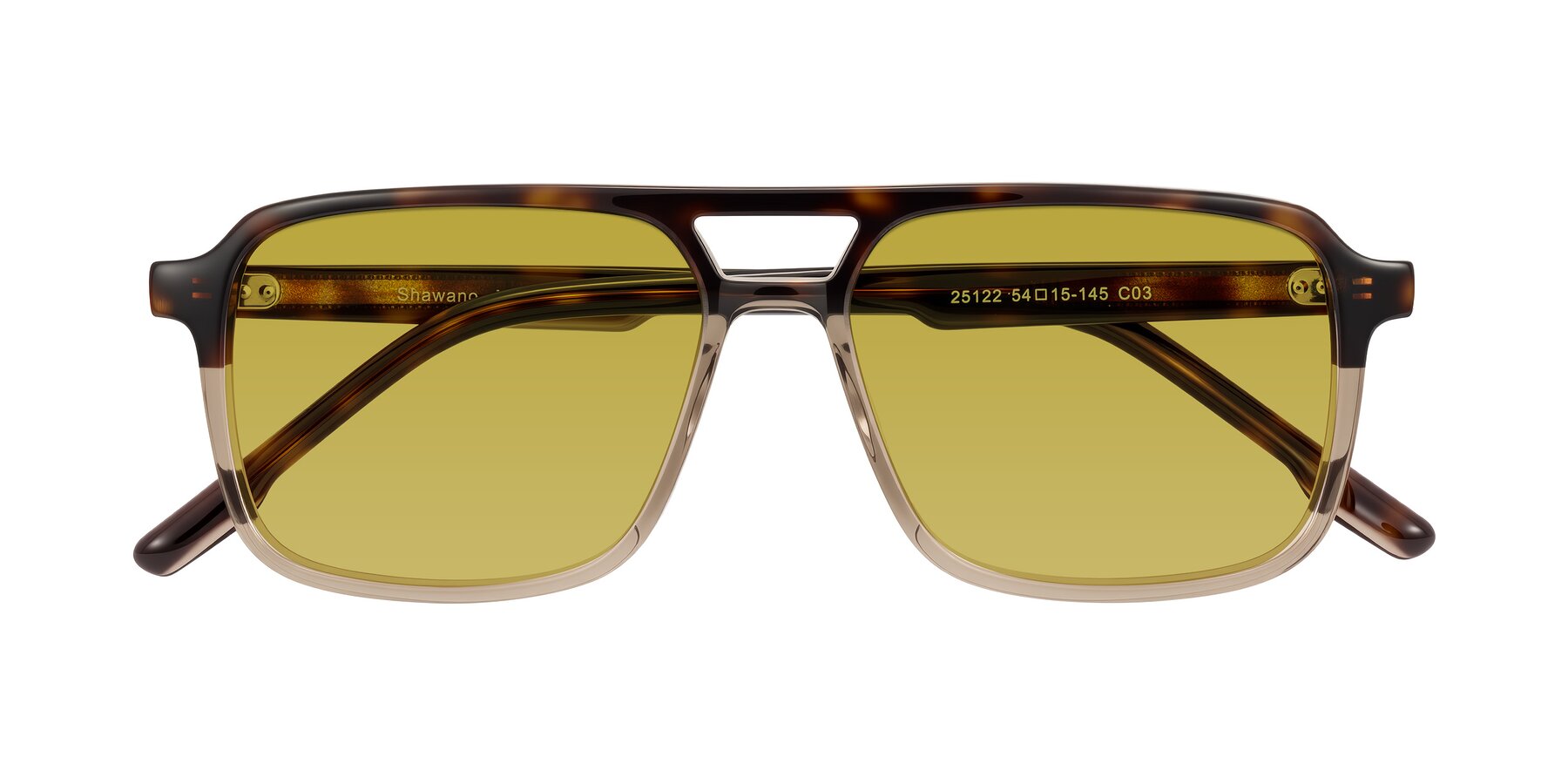 Folded Front of Shawano in Tortoise/Transparent Brown with Champagne Tinted Lenses