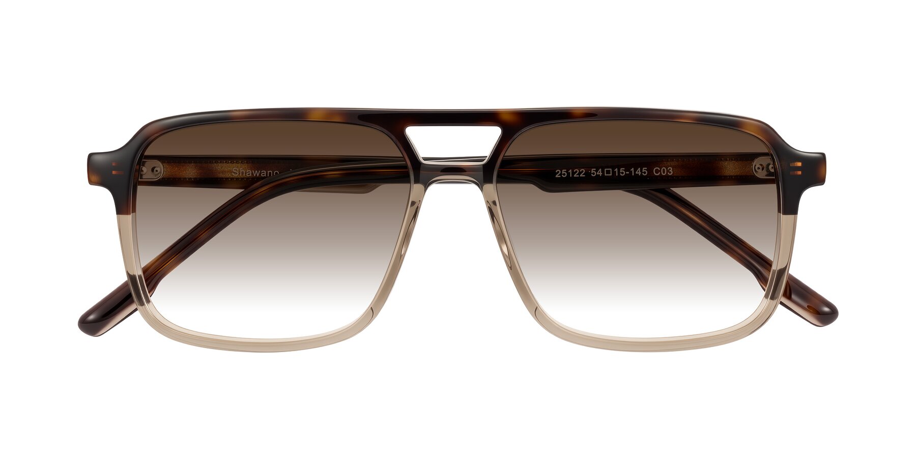 Folded Front of Shawano in Tortoise/Transparent Brown with Brown Gradient Lenses