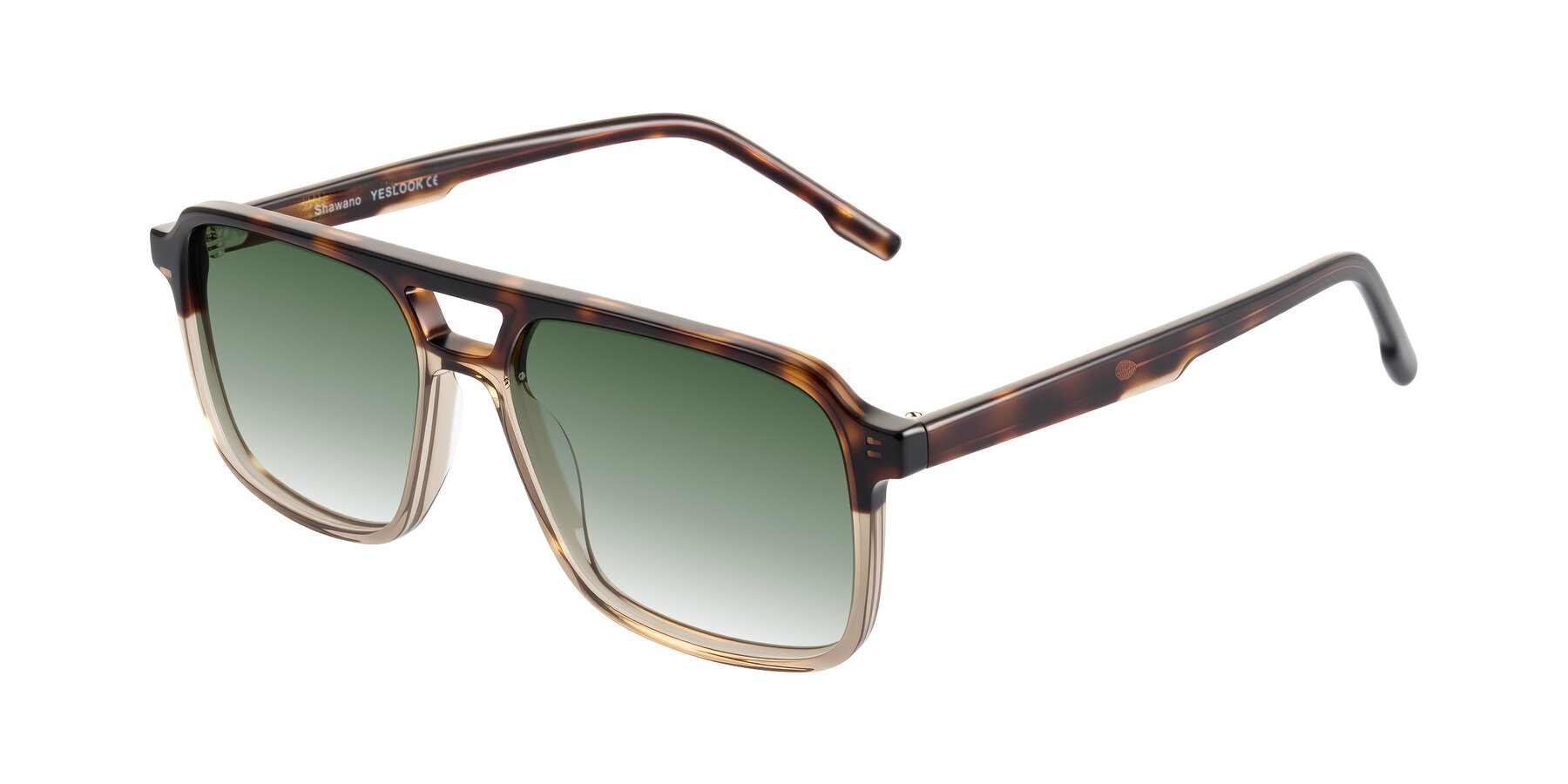 Angle of Shawano in Tortoise/Transparent Brown with Green Gradient Lenses