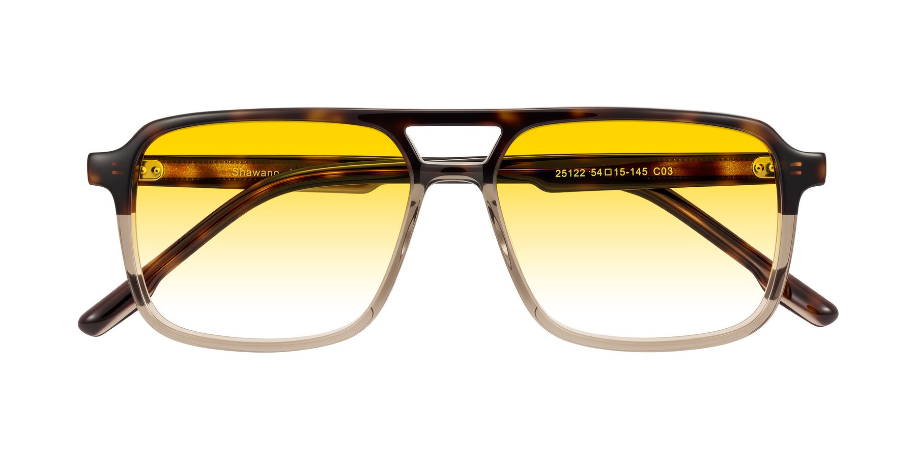 Folded Front of Shawano in Tortoise/Transparent Brown with Yellow Gradient Lenses