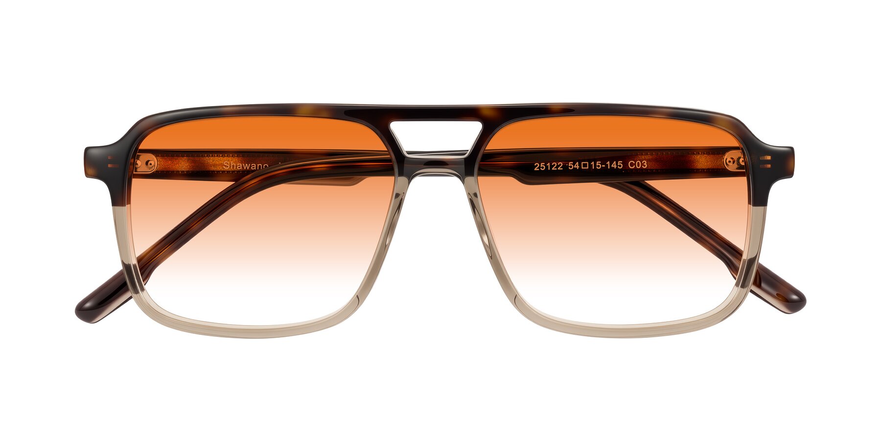 Folded Front of Shawano in Tortoise/Transparent Brown with Orange Gradient Lenses