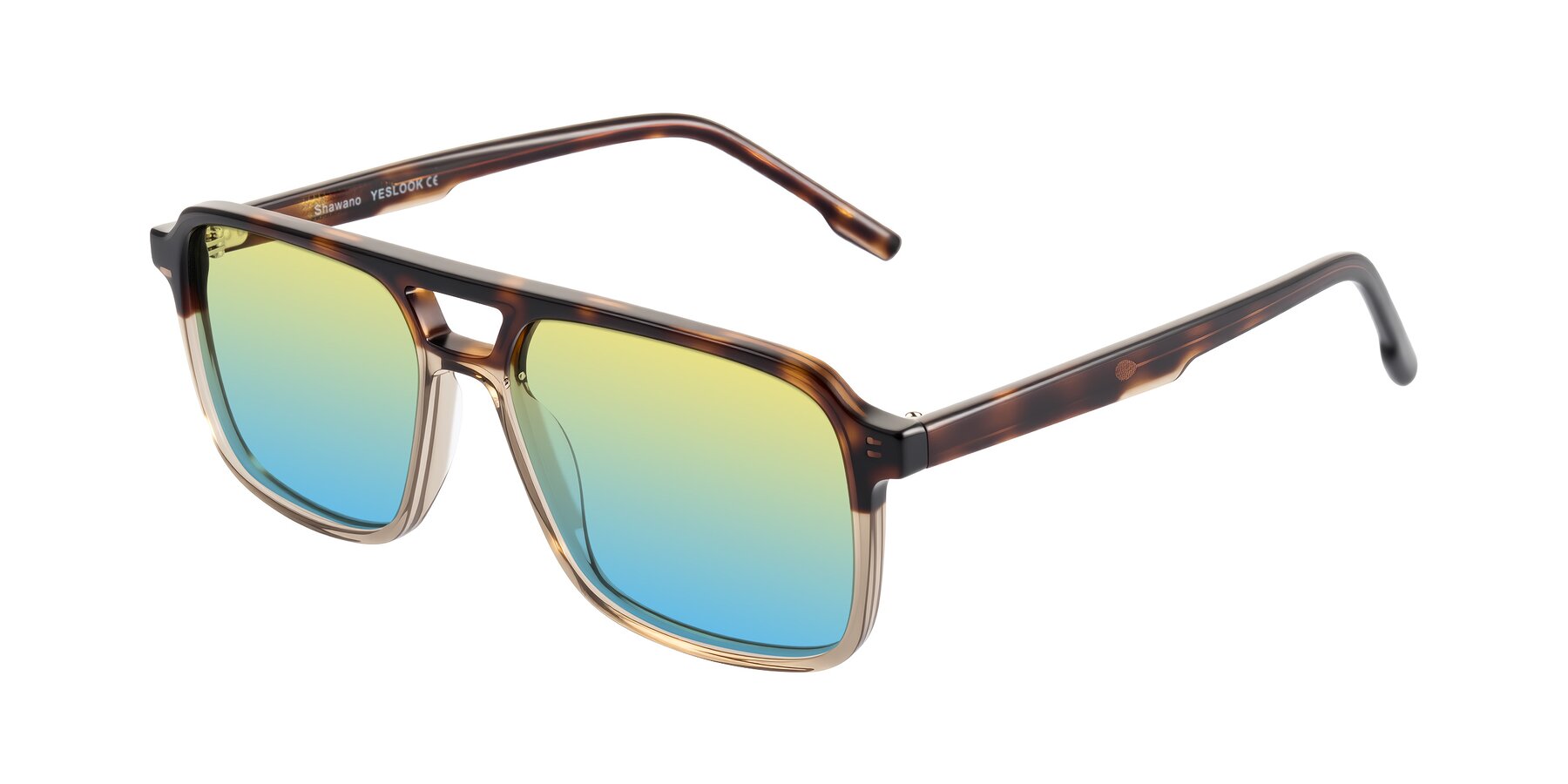 Angle of Shawano in Tortoise/Transparent Brown with Yellow / Blue Gradient Lenses