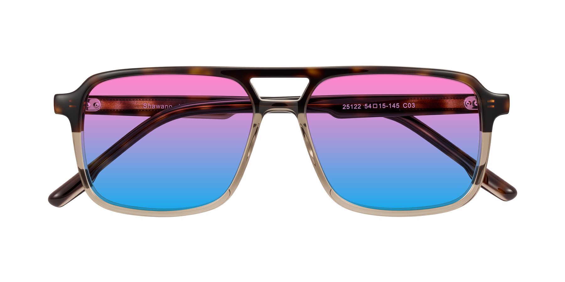 Folded Front of Shawano in Tortoise/Transparent Brown with Pink / Blue Gradient Lenses
