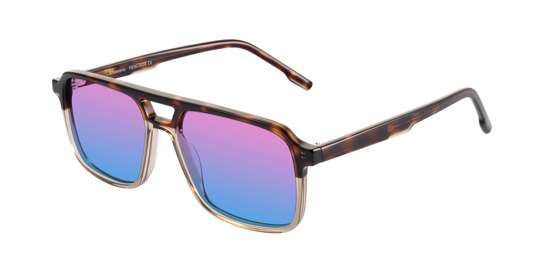 Angle of Shawano in Tortoise/Transparent Brown with Pink / Blue Gradient Lenses