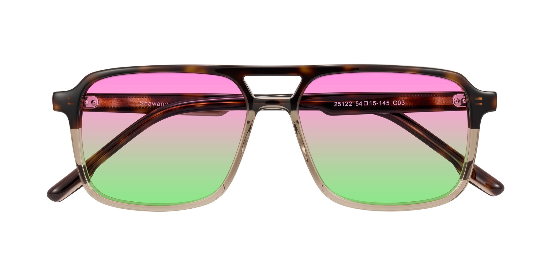 Folded Front of Shawano in Tortoise/Transparent Brown with Pink / Green Gradient Lenses