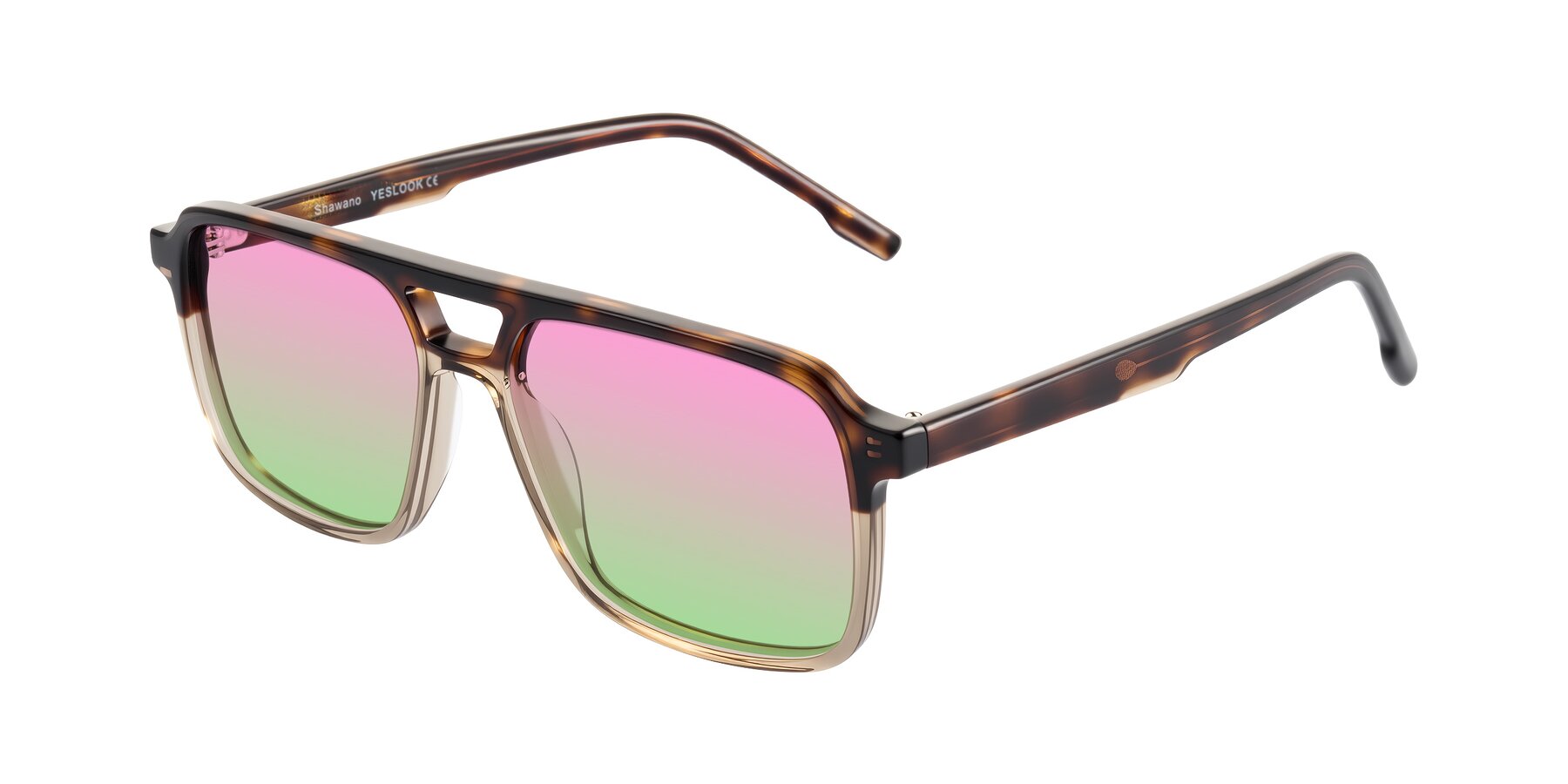 Angle of Shawano in Tortoise/Transparent Brown with Pink / Green Gradient Lenses