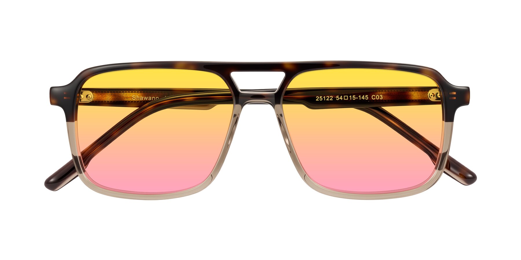Folded Front of Shawano in Tortoise/Transparent Brown with Yellow / Pink Gradient Lenses