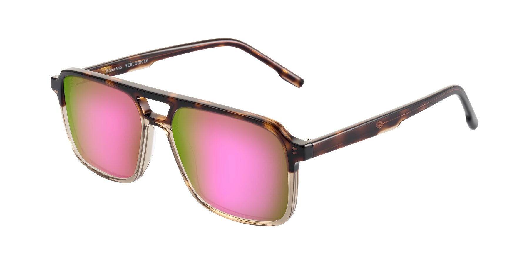 Angle of Shawano in Tortoise/Transparent Brown with Pink Mirrored Lenses