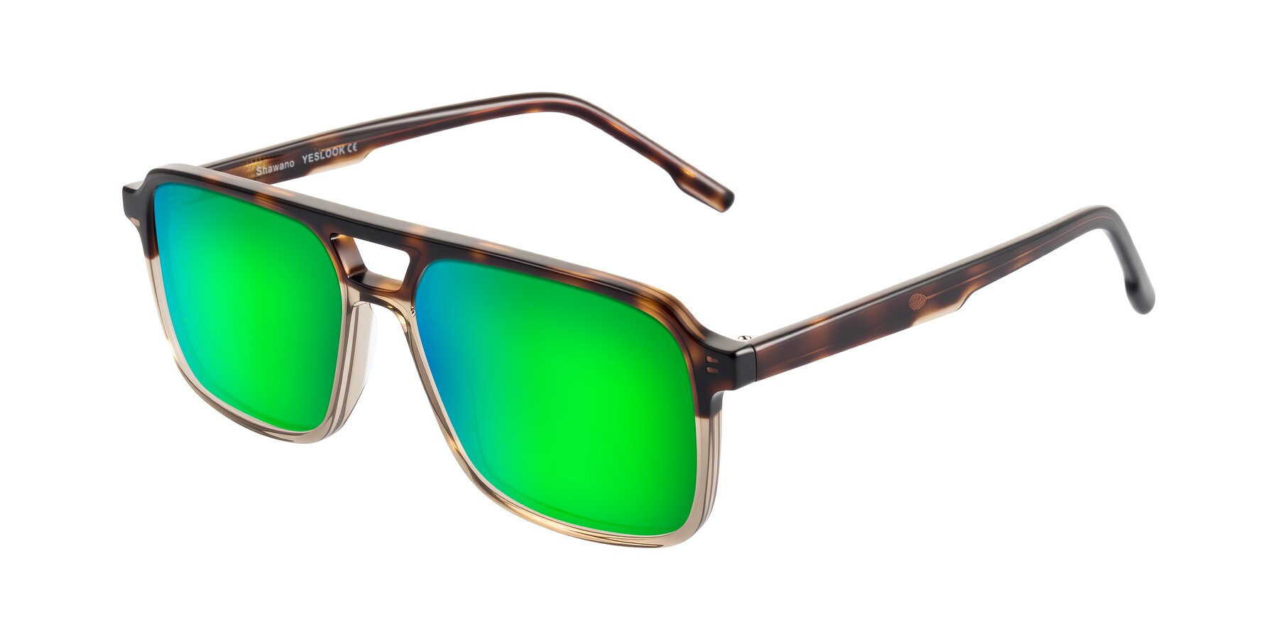 Angle of Shawano in Tortoise/Transparent Brown with Green Mirrored Lenses