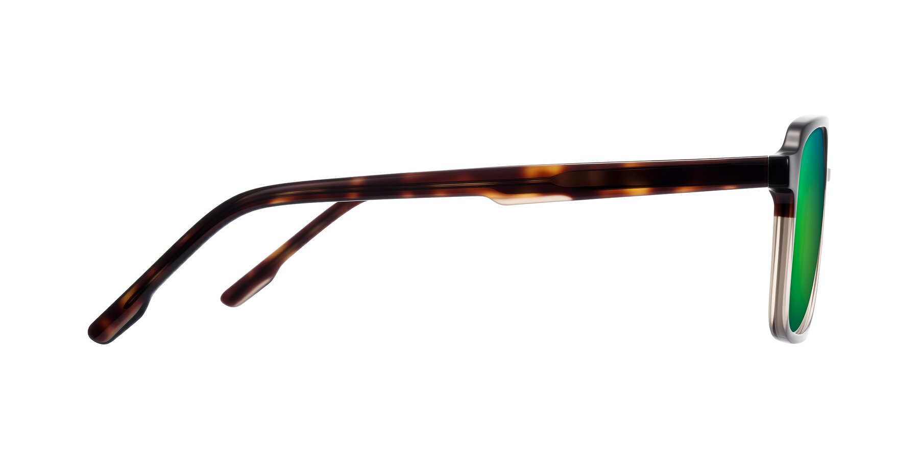 Side of Shawano in Tortoise/Transparent Brown with Green Mirrored Lenses