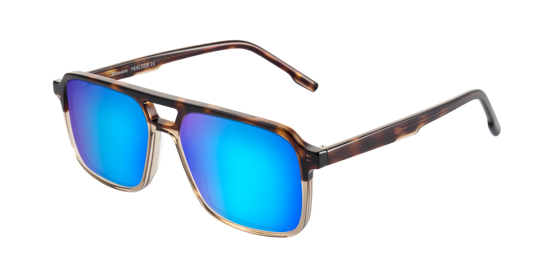 Angle of Shawano in Tortoise/Transparent Brown with Blue Mirrored Lenses