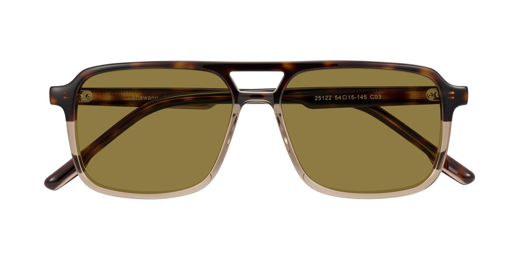 Folded Front of Shawano in Tortoise/Transparent Brown with Brown Polarized Lenses