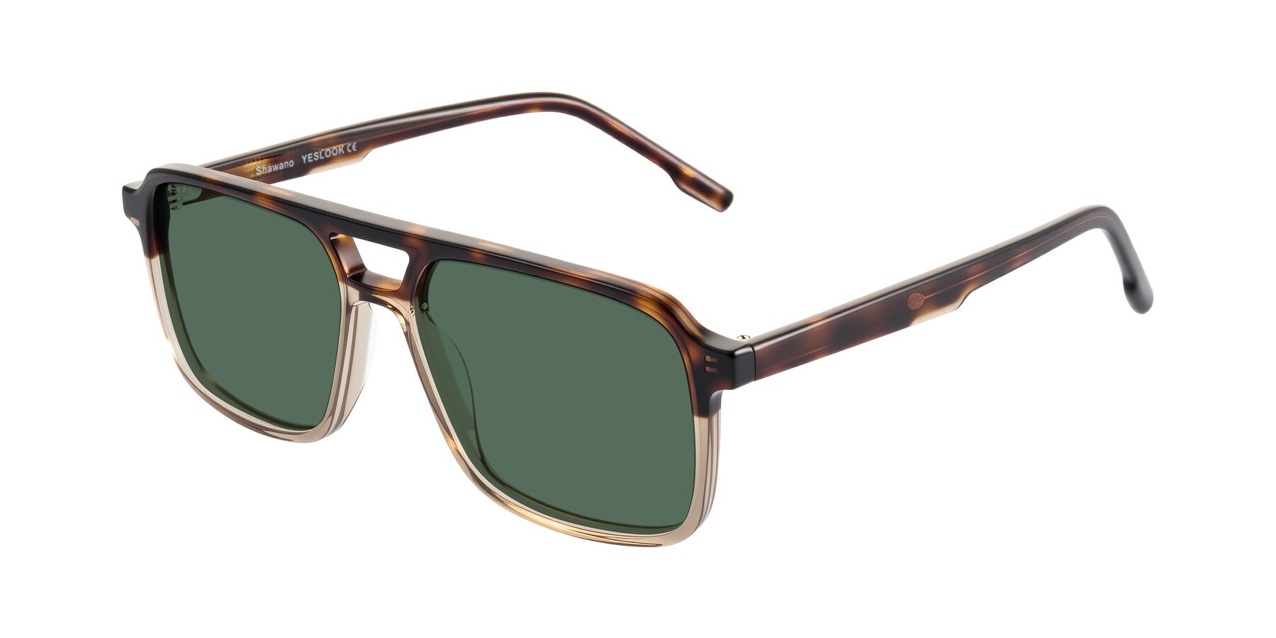 Angle of Shawano in Tortoise/Transparent Brown with Green Polarized Lenses