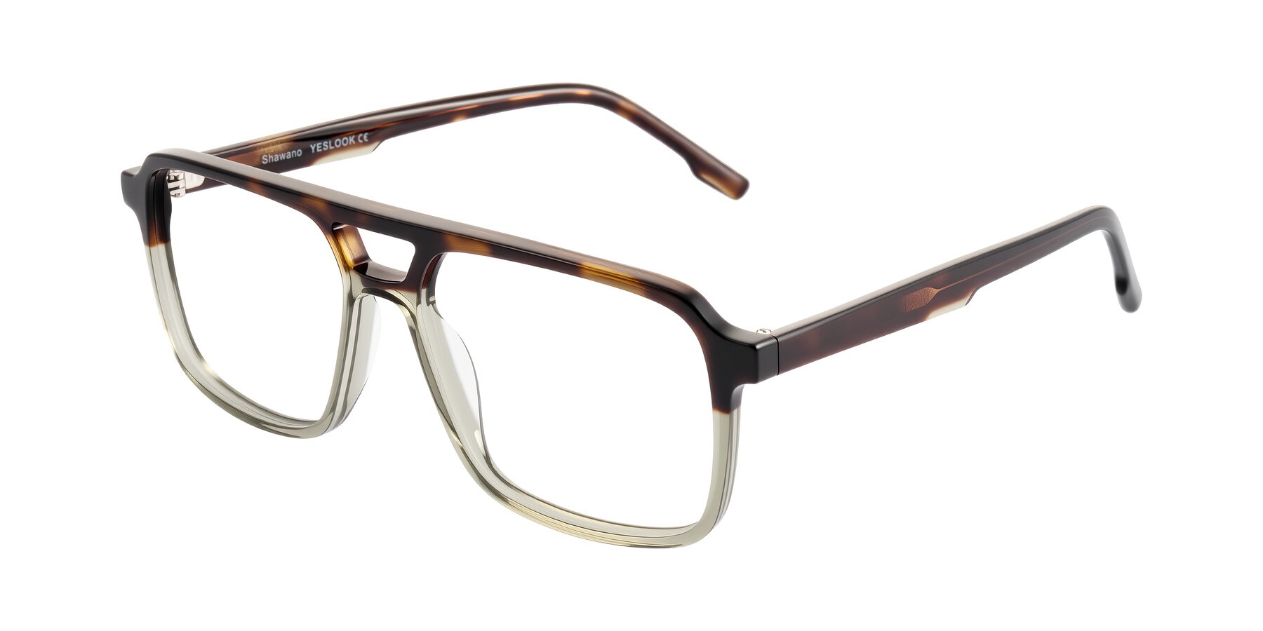 Angle of Shawano in Tortoise/Transparent Green with Clear Blue Light Blocking Lenses