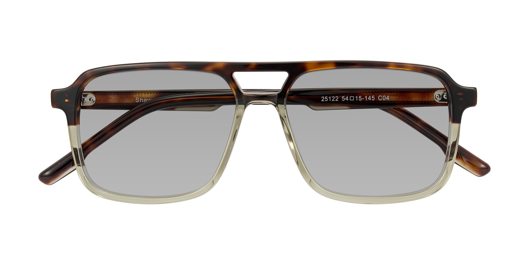 Folded Front of Shawano in Tortoise/Transparent Green with Light Gray Tinted Lenses