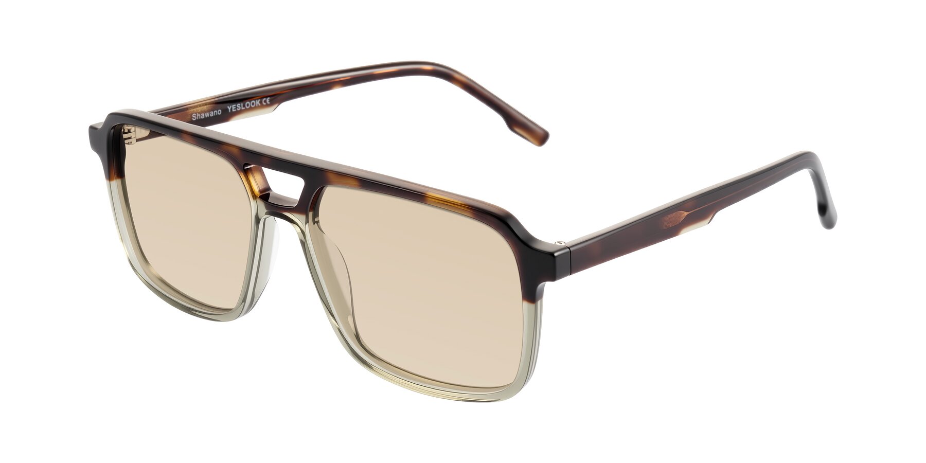 Angle of Shawano in Tortoise/Transparent Green with Light Brown Tinted Lenses