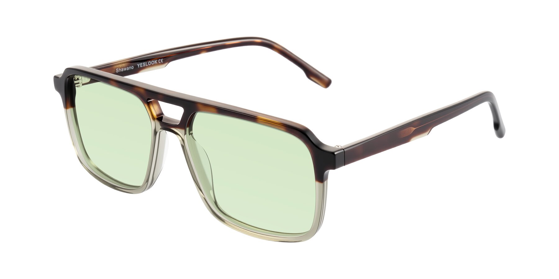 Angle of Shawano in Tortoise/Transparent Green with Light Green Tinted Lenses