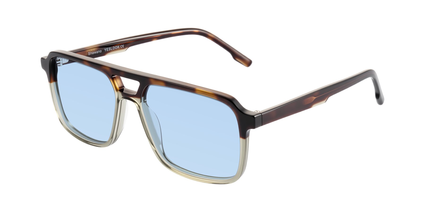 Angle of Shawano in Tortoise/Transparent Green with Light Blue Tinted Lenses