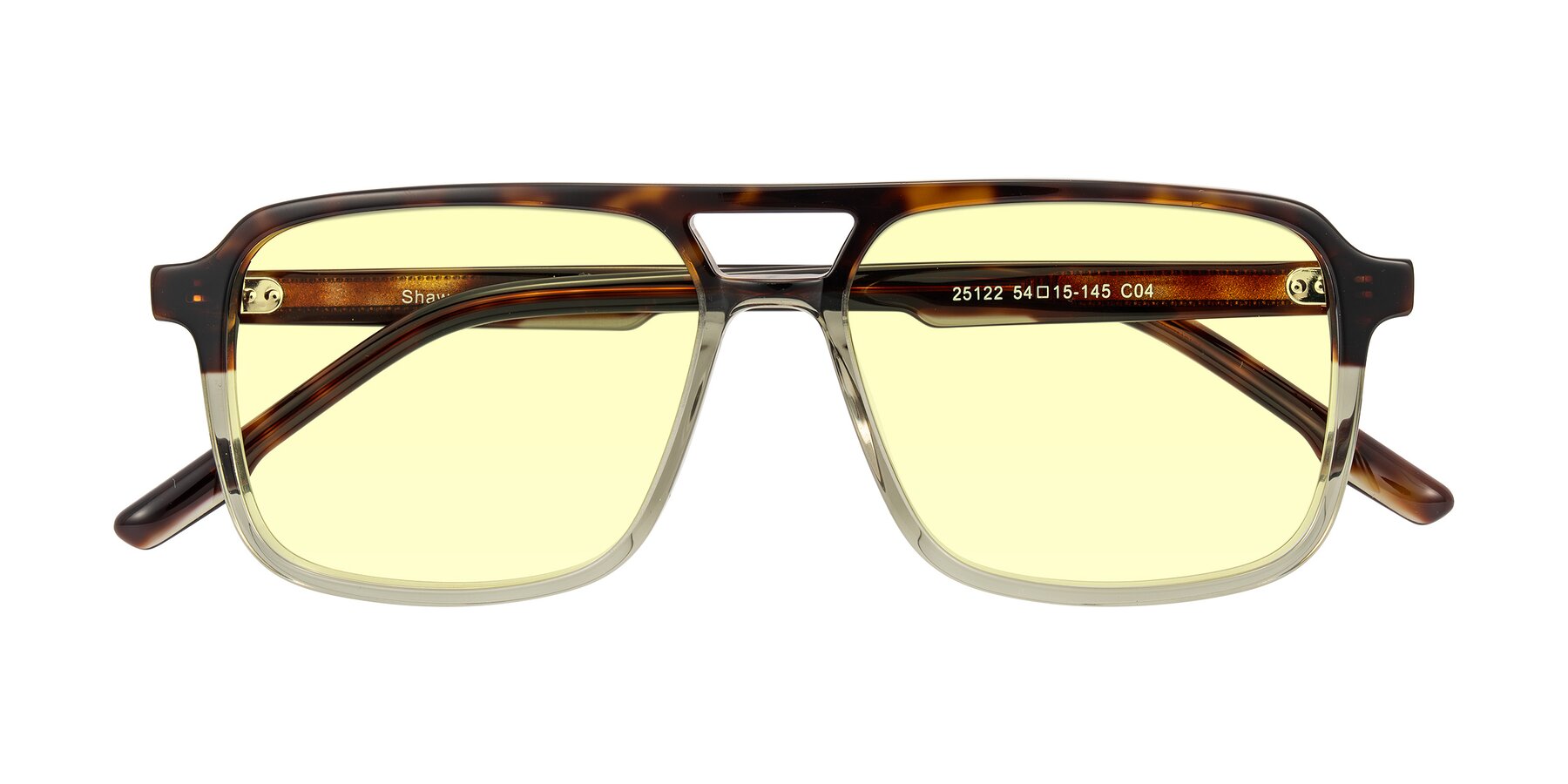 Folded Front of Shawano in Tortoise/Transparent Green with Light Yellow Tinted Lenses