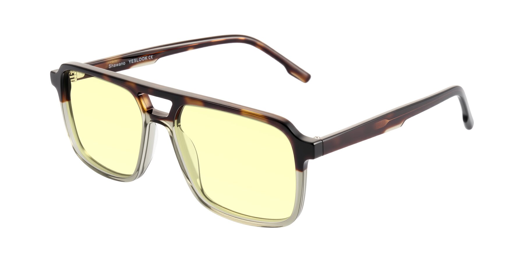 Angle of Shawano in Tortoise/Transparent Green with Light Yellow Tinted Lenses