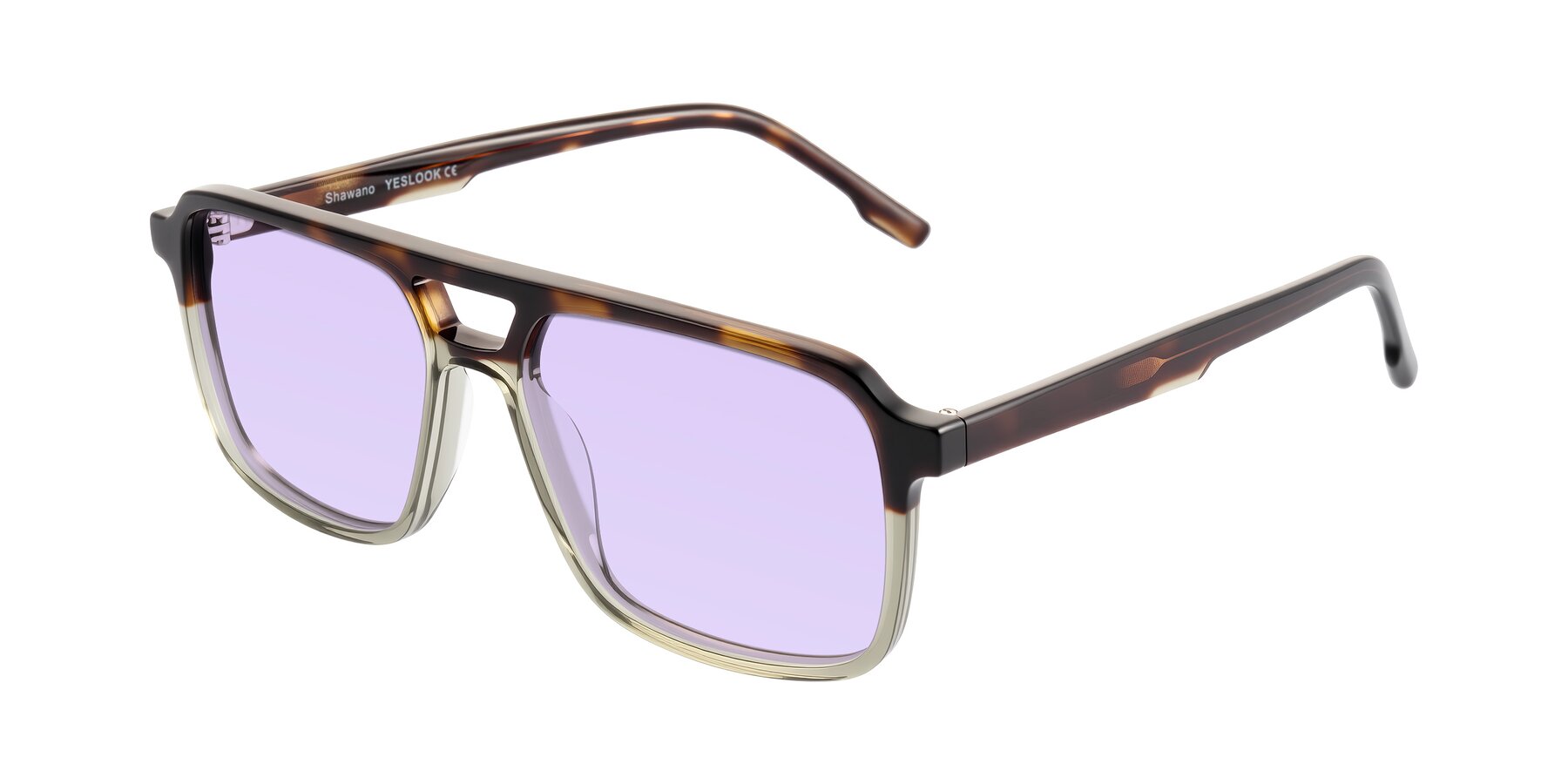 Angle of Shawano in Tortoise/Transparent Green with Light Purple Tinted Lenses