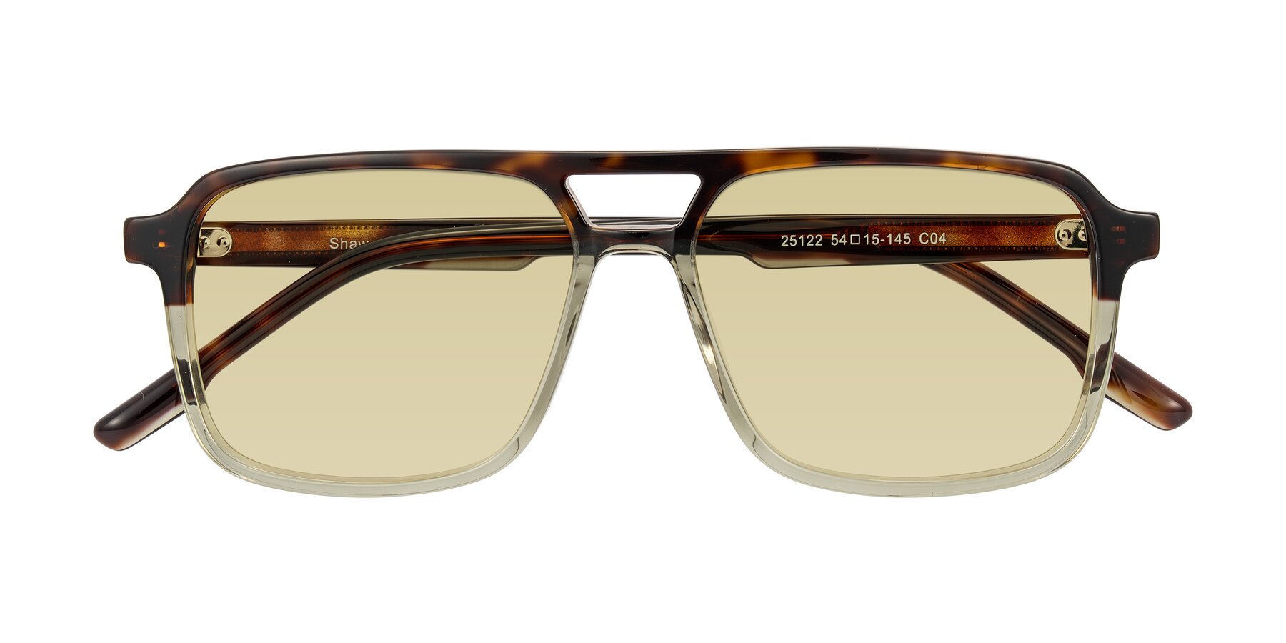 Folded Front of Shawano in Tortoise/Transparent Green with Light Champagne Tinted Lenses