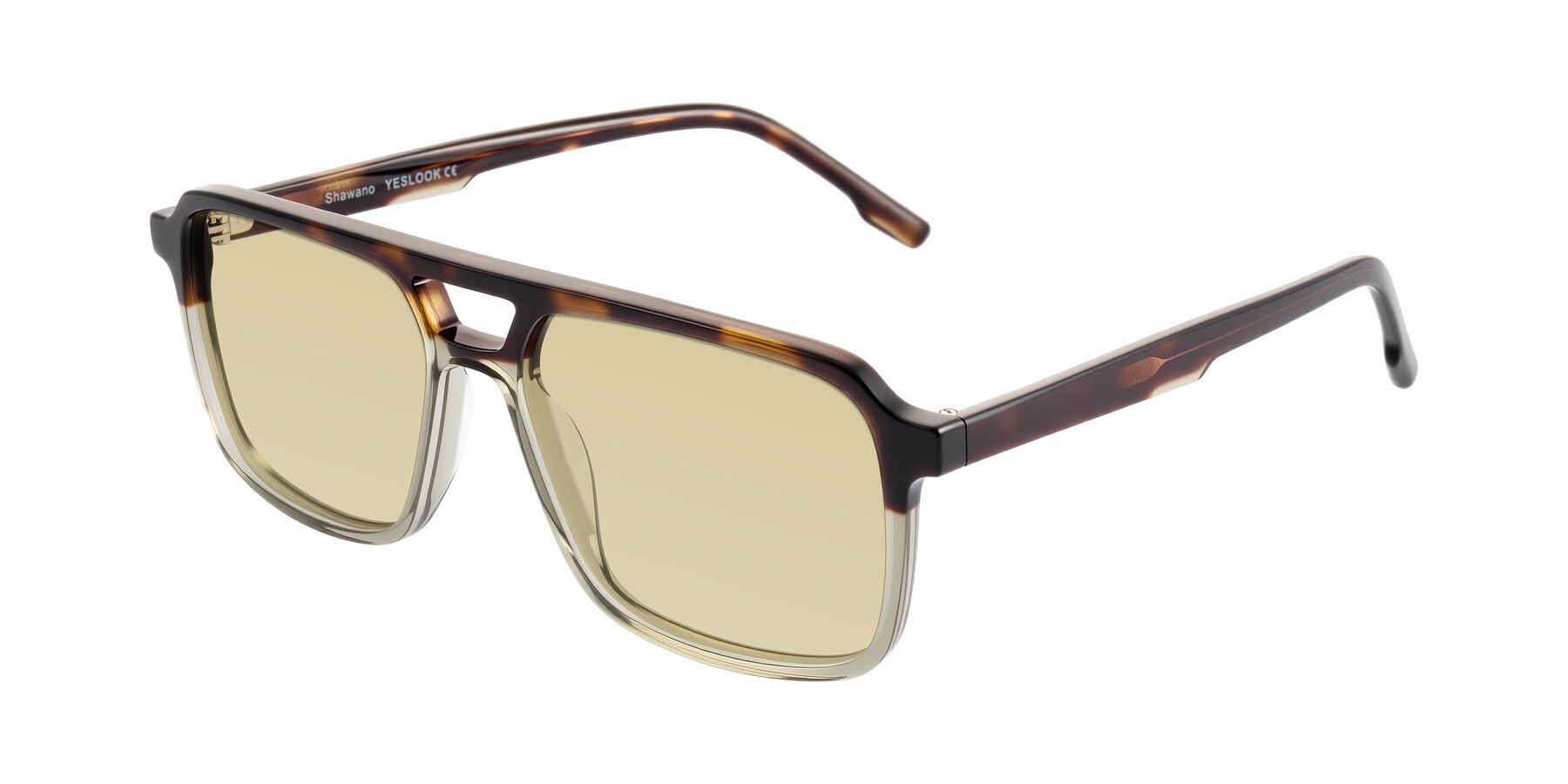Angle of Shawano in Tortoise/Transparent Green with Light Champagne Tinted Lenses
