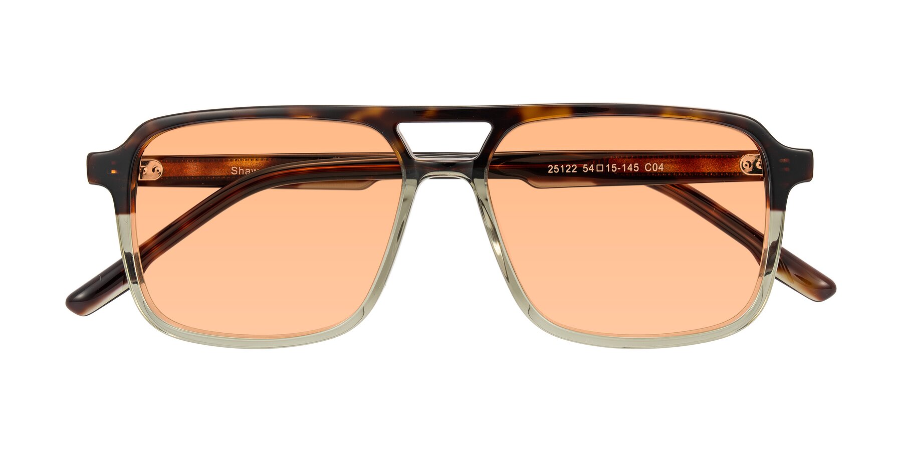 Folded Front of Shawano in Tortoise/Transparent Green with Light Orange Tinted Lenses