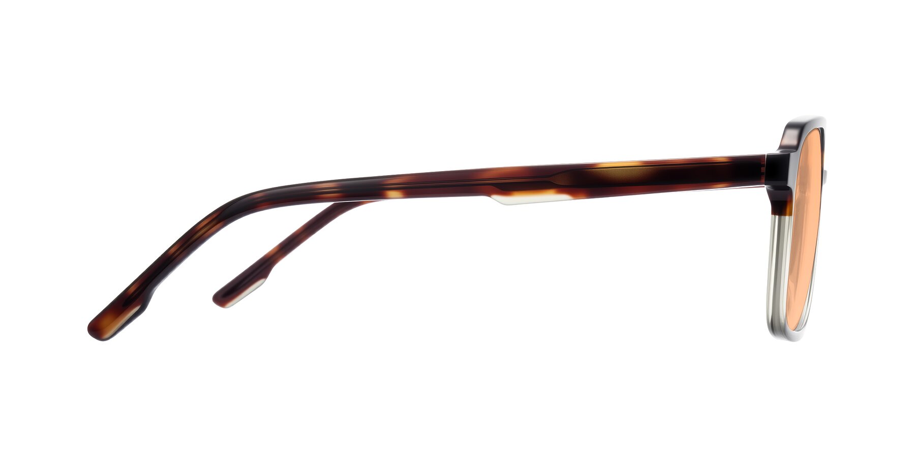 Side of Shawano in Tortoise/Transparent Green with Light Orange Tinted Lenses