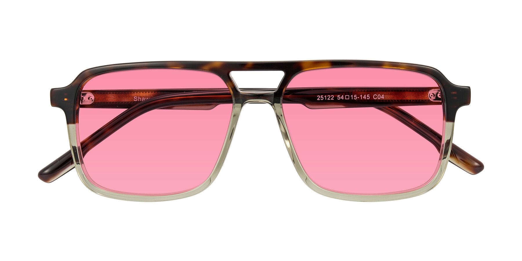 Folded Front of Shawano in Tortoise/Transparent Green with Pink Tinted Lenses