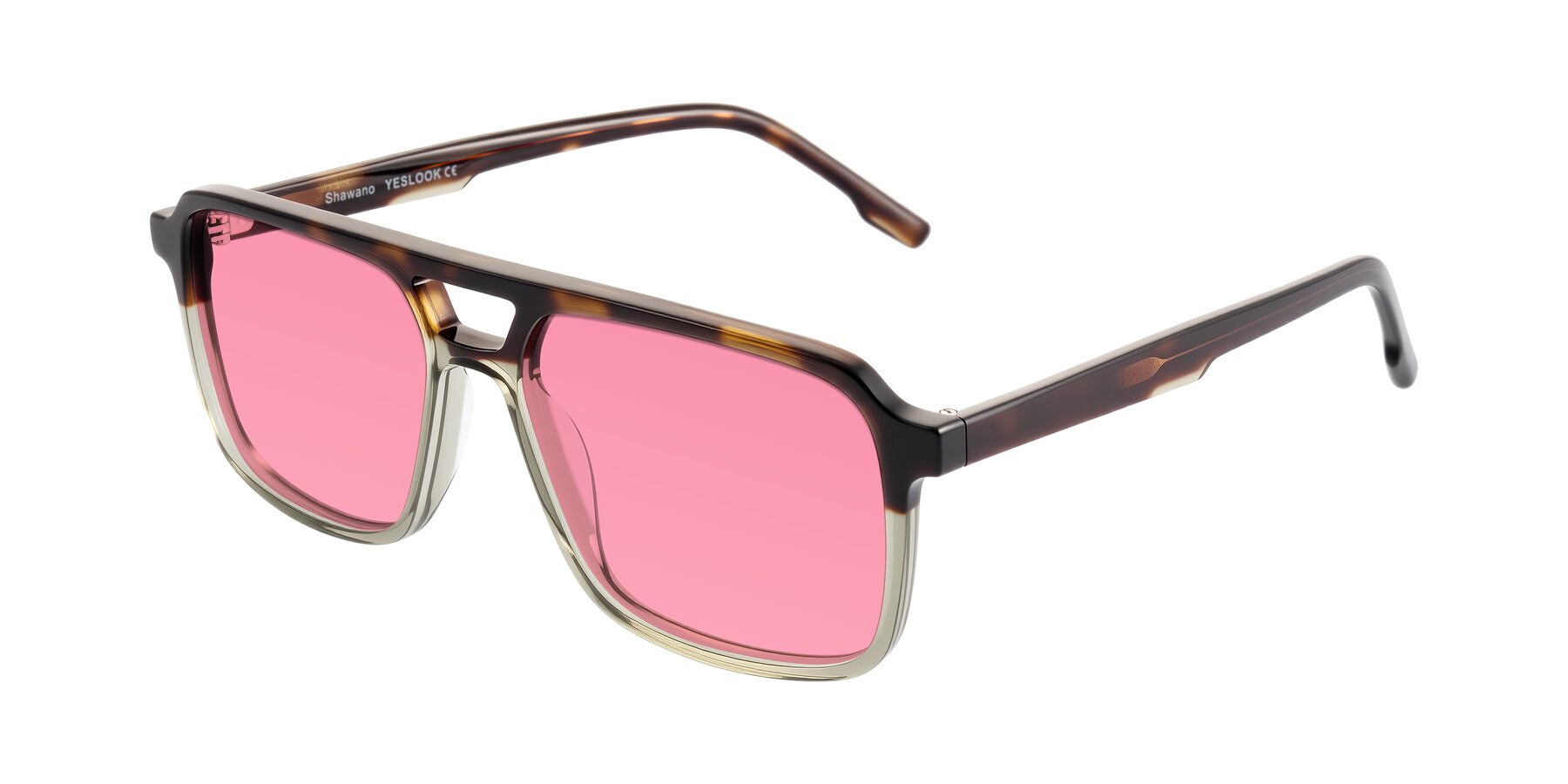 Angle of Shawano in Tortoise/Transparent Green with Pink Tinted Lenses