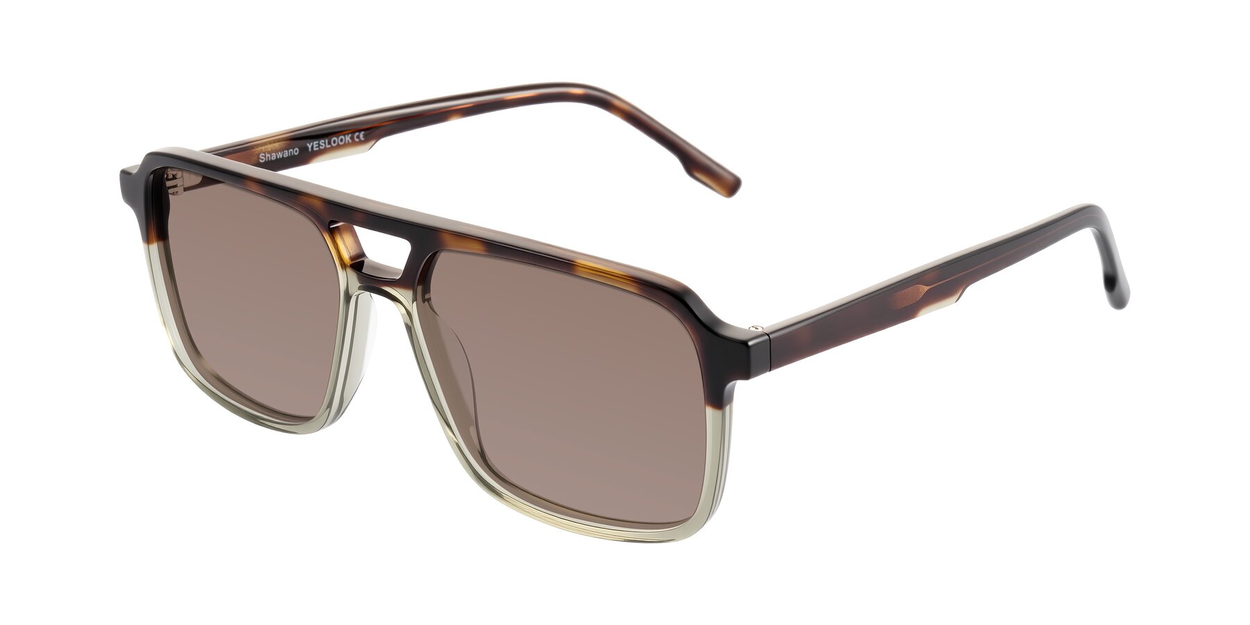 Angle of Shawano in Tortoise/Transparent Green with Medium Brown Tinted Lenses