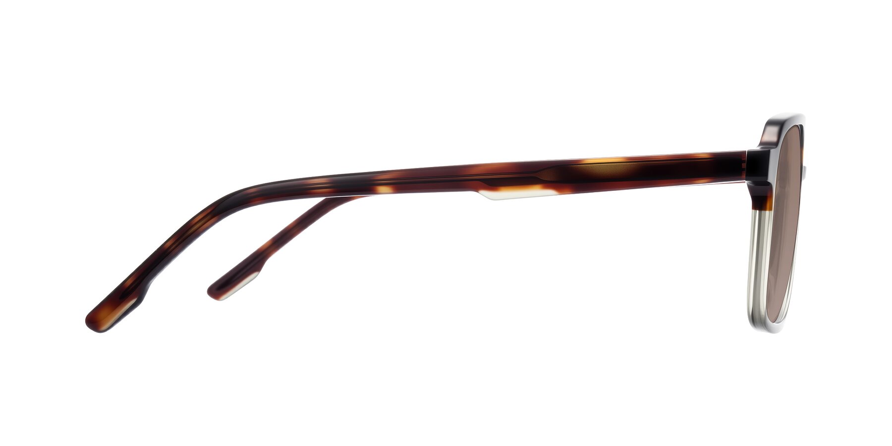 Side of Shawano in Tortoise/Transparent Green with Medium Brown Tinted Lenses