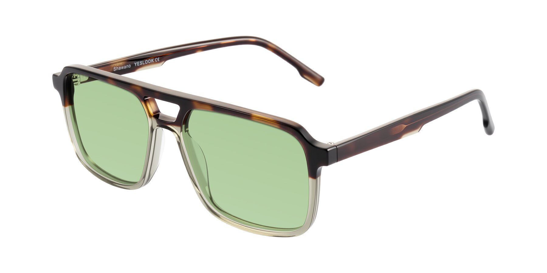 Angle of Shawano in Tortoise/Transparent Green with Medium Green Tinted Lenses